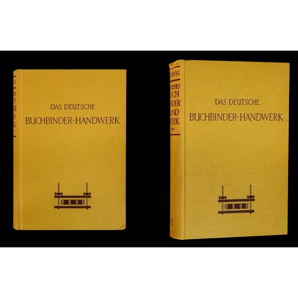 Alman ciltçilik tarihine dair iki ciltlik Almanca kitap: DAS DEUTSCHE BUCHBINDER-HANDWERK, Hellmuth Helwig, 1962, Anton Hiersemann, Stuttgart, 351+428 sayfa, 17x24 cm...