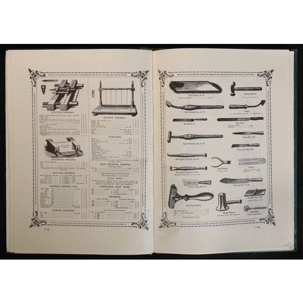 1892 yılında yayınlanan resimli mücellit makinaları ve malzemeleri kataloğunun 1988 tarihli tıpkı basımı: ILLUSTRATED CATALOGUE BOOKBINDERS´ MACHINERY, MATERIALS... (Harrild & Sons´), 48 sayfa, 23x33 cm...
