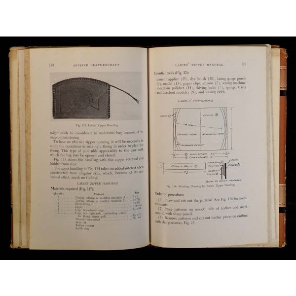 Fotoğraflar ve çizimlerle uygulamalı dericilik dersleri: APPLIED LEATHERCRAFT, Chris H. Groneman, 1942, The Manual Arts Press, 207 sayfa, 15x22 cm...
