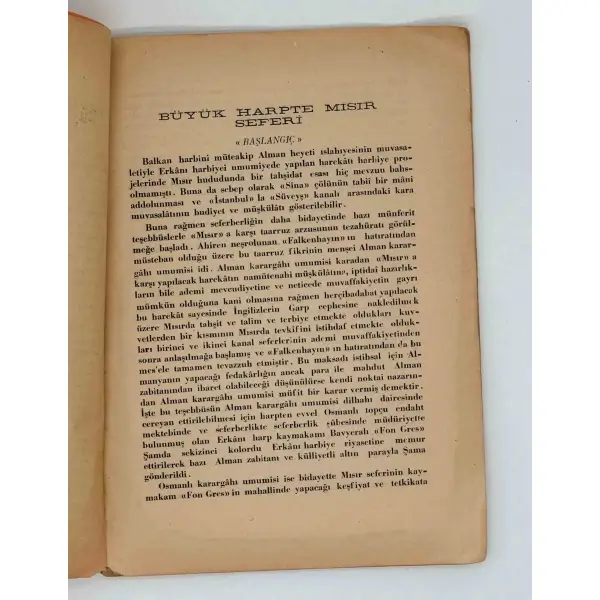 BÜYÜK HARPTE MISIR SEFERİ, Behçet, 1930, İstanbul Askeri Matbaa, 34 sayfa...