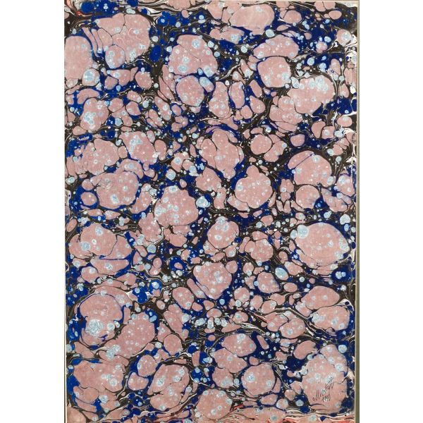 Mustafa Düzgünman ıslak imzalı, battal ebru, 1990, ebru: 32x47 cm, çerçeve: 65x50 cm...