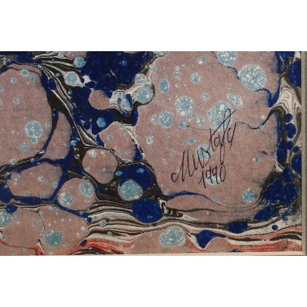 Mustafa Düzgünman ıslak imzalı, battal ebru, 1990, ebru: 32x47 cm, çerçeve: 65x50 cm...