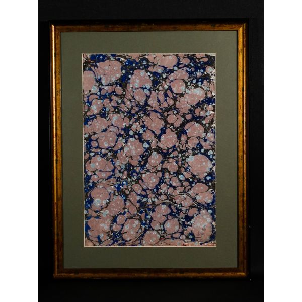 Mustafa Düzgünman ıslak imzalı, battal ebru, 1990, ebru: 32x47 cm, çerçeve: 65x50 cm...