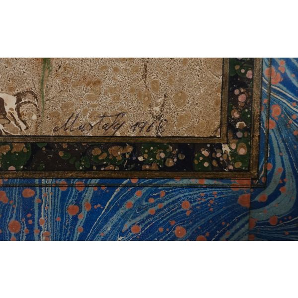 Mustafa Düzgünman´dan ıslak imzalı, görülen en erken çalışmalarından murakkalı sümbül ebrusu, 1968, 37x57 cm...