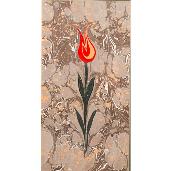 Mustafa Düzgünman ıslak imzalı, Lale ebrusu, 1990, ebru: 30x16 cm, çerçeve, 32x48 cm...