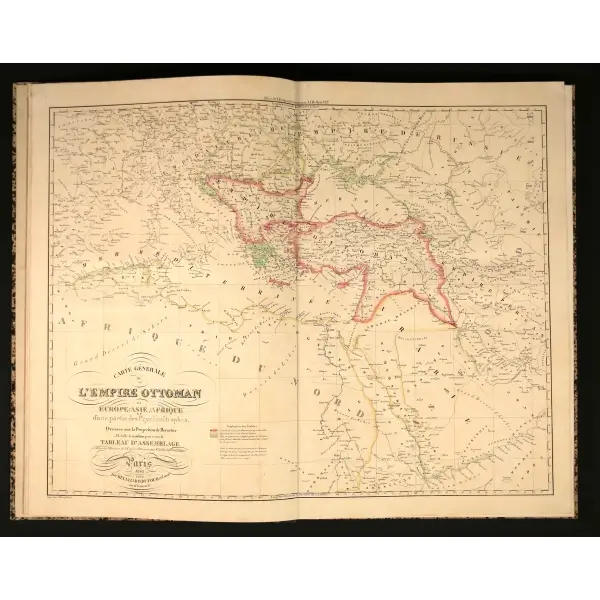 Nouvel Atlas: Physique et Historique - DE L´EMPIRE OTTOMAN ET DE SES E´TATS LIMITROPHES EN EUROPE, EN ASIE ET EN AFRIQUE, J. J. Hellert, 1843, Bellizard, Dufour et Cie., Paris, 82 sayfa, 36x55 cm...