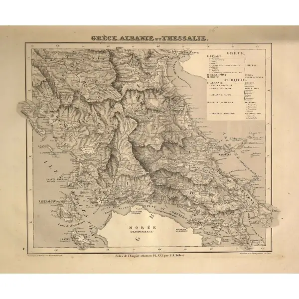 Nouvel Atlas: Physique et Historique - DE L´EMPIRE OTTOMAN ET DE SES E´TATS LIMITROPHES EN EUROPE, EN ASIE ET EN AFRIQUE, J. J. Hellert, 1843, Bellizard, Dufour et Cie., Paris, 82 sayfa, 36x55 cm...
