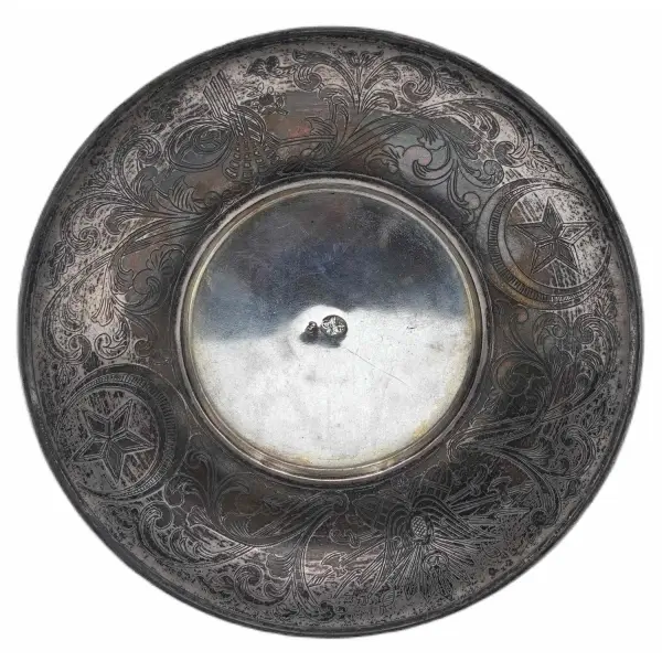 Tuğralı, sah damgalı, Osmanlı kalem işi arma ve floral desenlerin yer aldığı kadeh ve tabağı, tabak çapı: 14 cm, kadeh boyu: 16 cm
