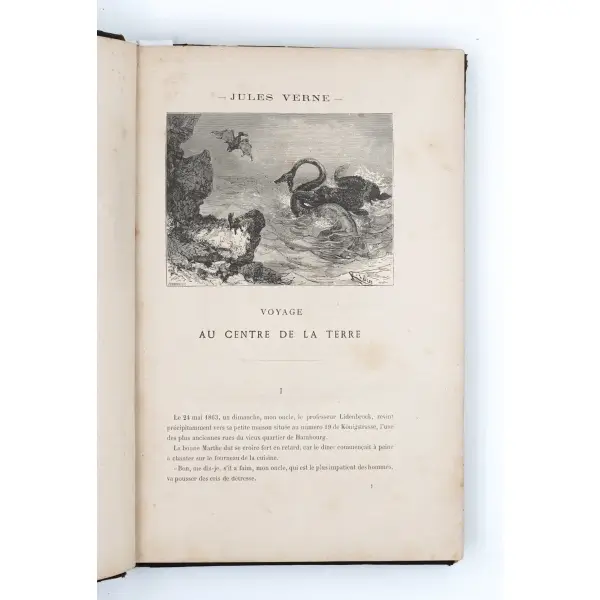 VOYAGE AU CENTRE DE LA TERRE, Jules Verne, Bibliotheque d`Education et de Recreation, J. Hetzel et Cie., Paris, 219 sayfa, 19x28 cm...