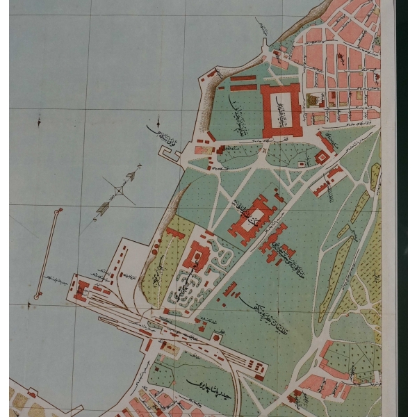 Necib Bey Haritalarından, İstanbul Rehberi 3. Pafta Anadolu Hisarı haritası, 1918, çerçevesiyle birlikte 76x125 cm...