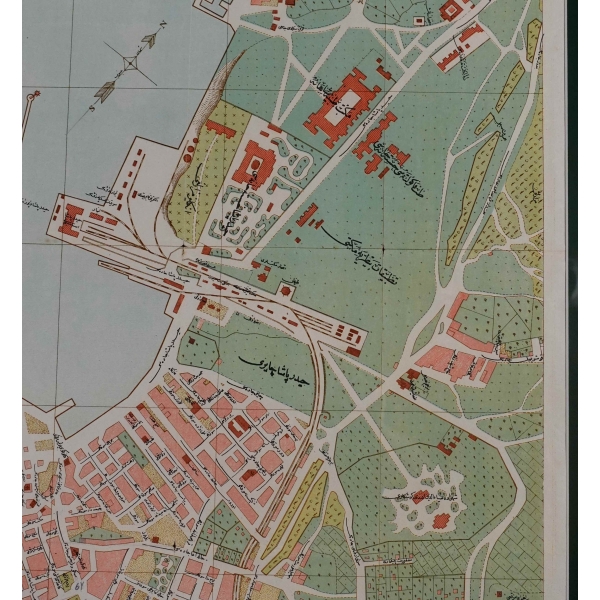 Necib Bey Haritalarından, İstanbul Rehberi 3. Pafta Anadolu Hisarı haritası, 1918, çerçevesiyle birlikte 76x125 cm...