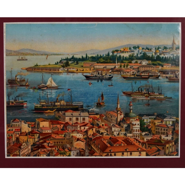Constantinople Sarayburnu manzarası taş baskı afişi, 48x58 cm...