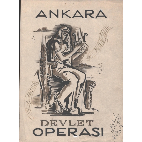Ünlü grafiker Gülümser Aral çizimi Ankara Devlet Operası çalışması, 18x24 cm...