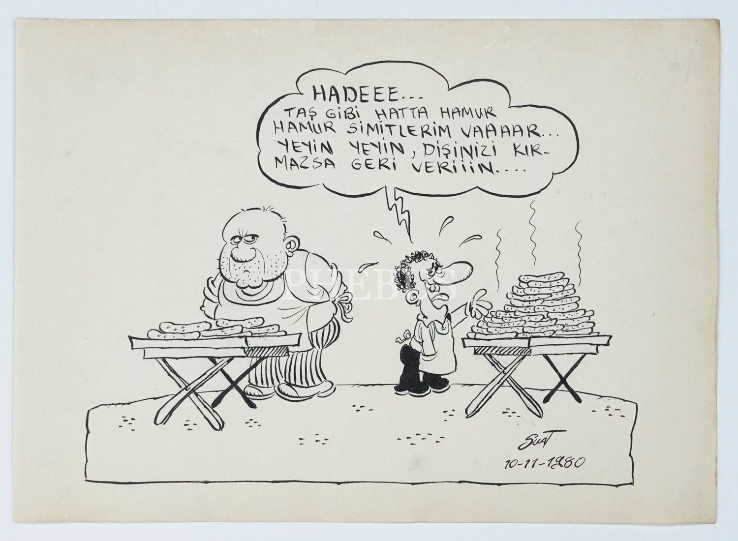 Suat imzalı, 10 Kasım 1980 tarihli karikatür, 33x24 cm...