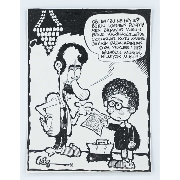 Cihan imzalı, 1982 tarihli karikatür, 16x21 cm...