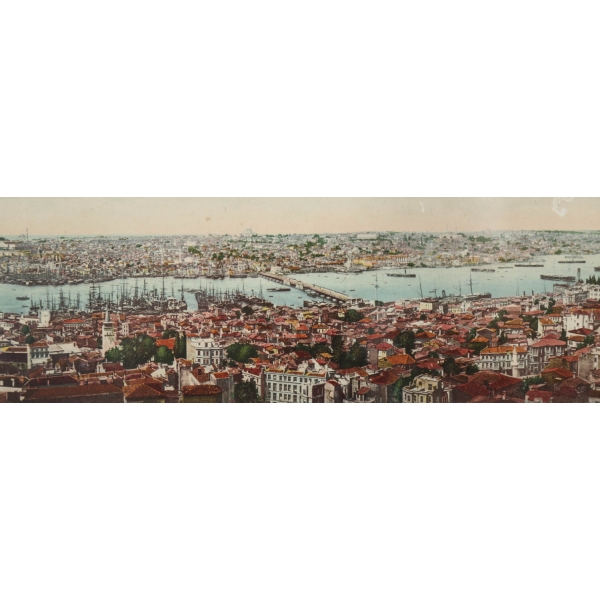Orijinal baskı panorama Constantinople manzarası, çerçevesiyle birlikte 30x76 cm...