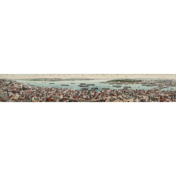 Orijinal baskı panorama Constantinople manzarası, çerçevesiyle birlikte 30x76 cm...