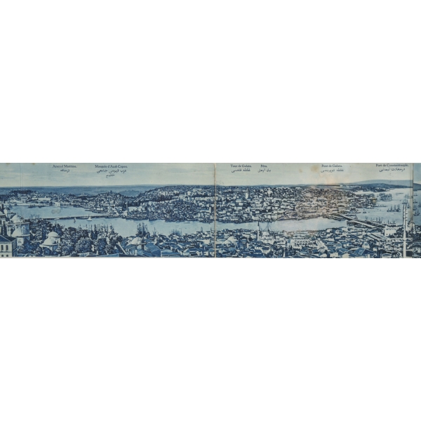 Orijinal baskı panorama Constantinople manzarası, çerçevesiyle birlikte 23x125 cm...