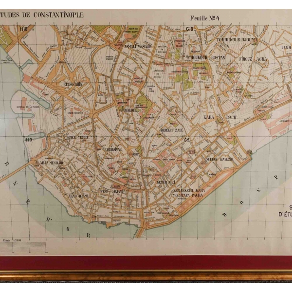Constantinople Pera (Beyoğlu) planı, çerçevesiyle birlikte 87x143 cm...