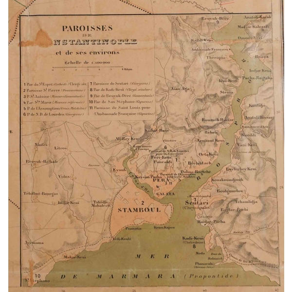 Osmanlı İmparatorluğu´ndaki Katolik Misyonları ve Nüfusu gösteren 1893 tarihli harita, 84x105 cm...