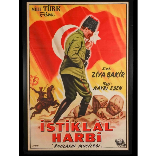 İstiklal Harbi (Ruhların Mucizesi) filminin Mustafa Kemal Atatürk görselli afişi, çerçevesiyle birlikte 75x105 cm...