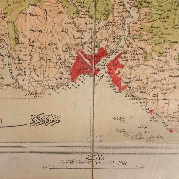 Osmanlıca bez İstanbul haritası, 48x55 cm...