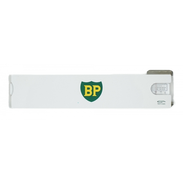 Orijinal deri kılıfında BP reklamlı sürgülü hesap cetveli, BP adına üreten: Raphoplex (France), 15 cm...
