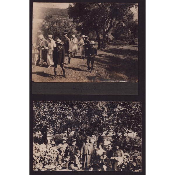 İşgal İstanbul'unda, bir Osmanlı ailesinin işgal kuvvetlerinden Fransız subaylarla çıktıkları Beykoz ve Heybeliada gezilerinde çekilmiş hatıra fotoğrafları, 11x7 cm...