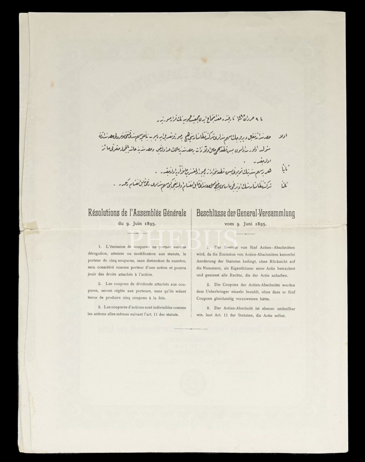 Selanik Bankası Osmanlı Anonim Şirketi, 1910 tarihli bir aksiyon hisse senedi...