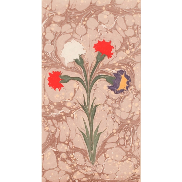 Mustafa Düzgünman´dan ıslak imzalı çiçekli ebru, 1990, çerçevesinde 33x46 cm...