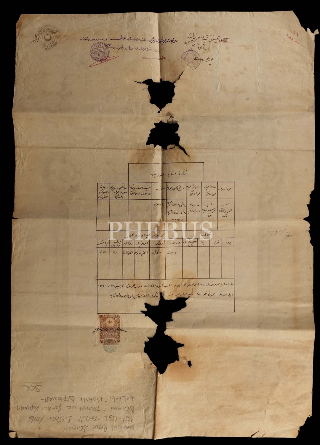 Cihan Harbi döneminden 1331-32 tarihli Ticaret ve Çarhcı Kapudan Mektebi kaptanlık diploması, 49x34 cm...
