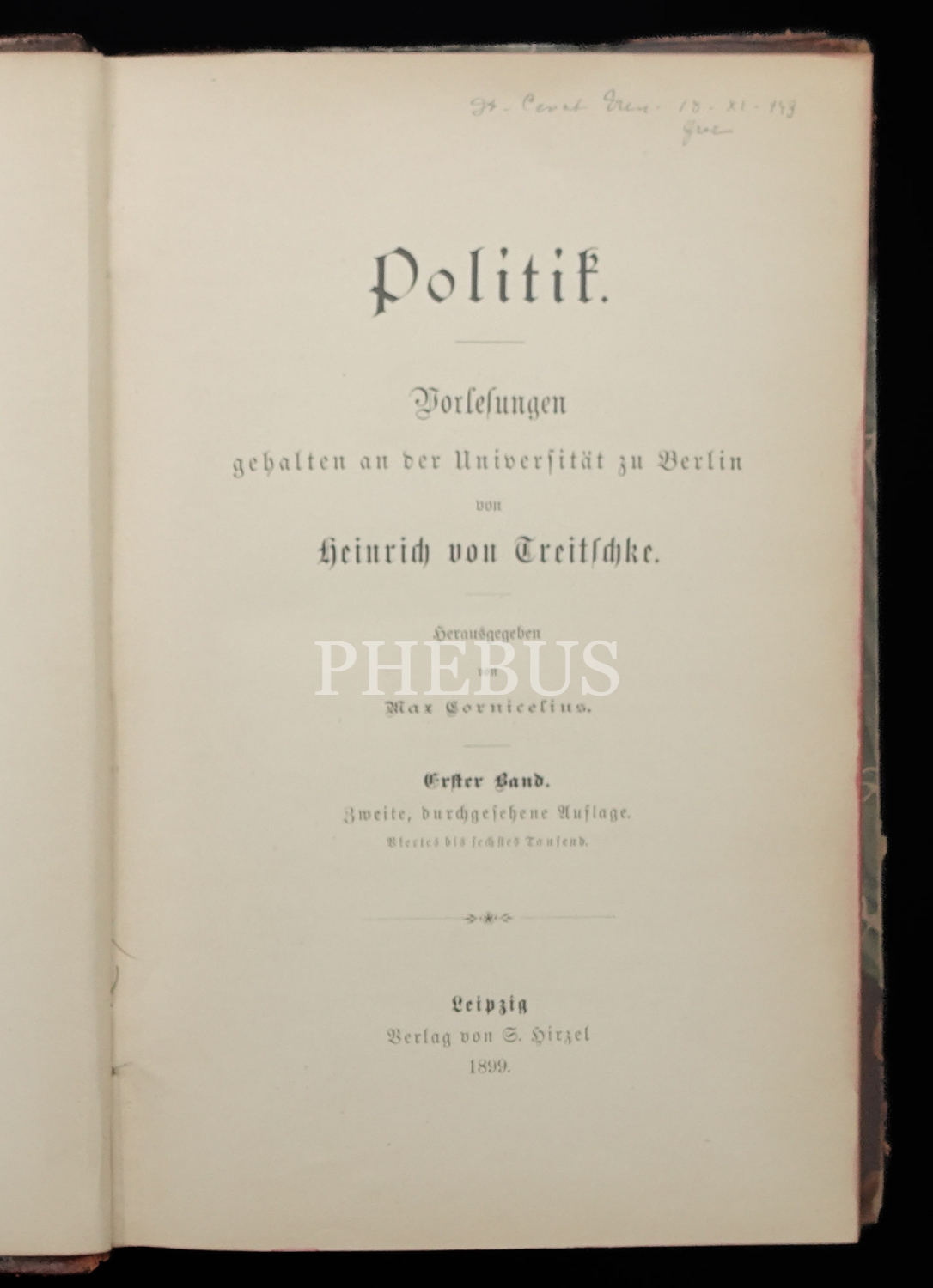 POLİTİF (1. Cilt), Heinrich von Treitschke, 1899, Leipzig, 395 sayfa, 16x23 cm...
