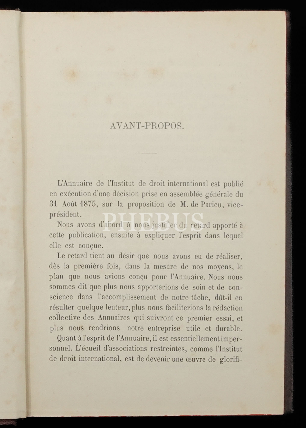 ANNAUAIRE DE L´ INSTITUT DE DROIT INTERNATIONAL, 1877, Durand et Pedone-Lauriel Paris, 388 sayfa, 14x20 cm...