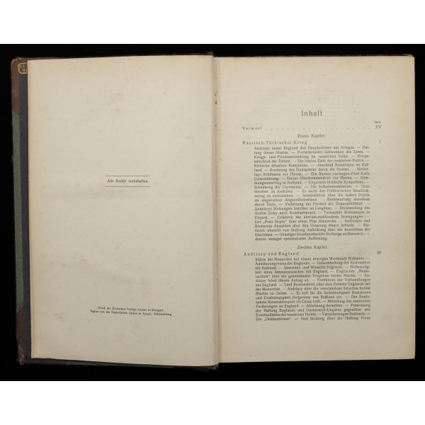 GRAF JULIUS ANDRASSY SEIN LEBEN UND SEINE ZEIT (2. ve 3. Cilt), Eduard von Werheimer, 1913, Deutsche Verlags-Anstalt Stuttgart, 420+373 sayfa, 18x25 cm