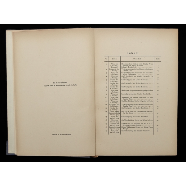 DIPLOMATISCHE AKTENSTUCKE ZUR VORGESCHICHTE DES KRIEGES 1914 ERSTER TEİL, National-Verlag G.m.b. H. Berlin, 1923, 145 sayfa, 18x25 cm