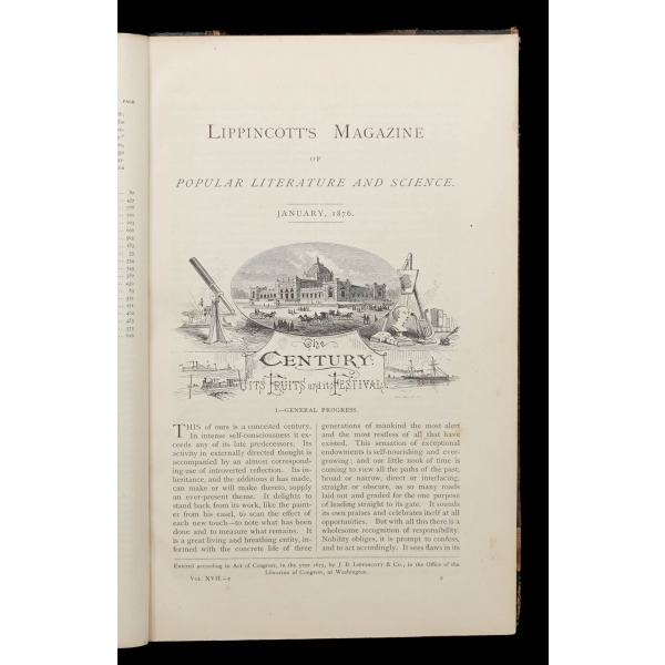 LIPPINCOTT´S MAGAZINE OF POPULAR LITERATURE AND SCIENCE (17.Cilt), 1876, J. B. Lippincott, 776 sayfa, 17x25 cm...