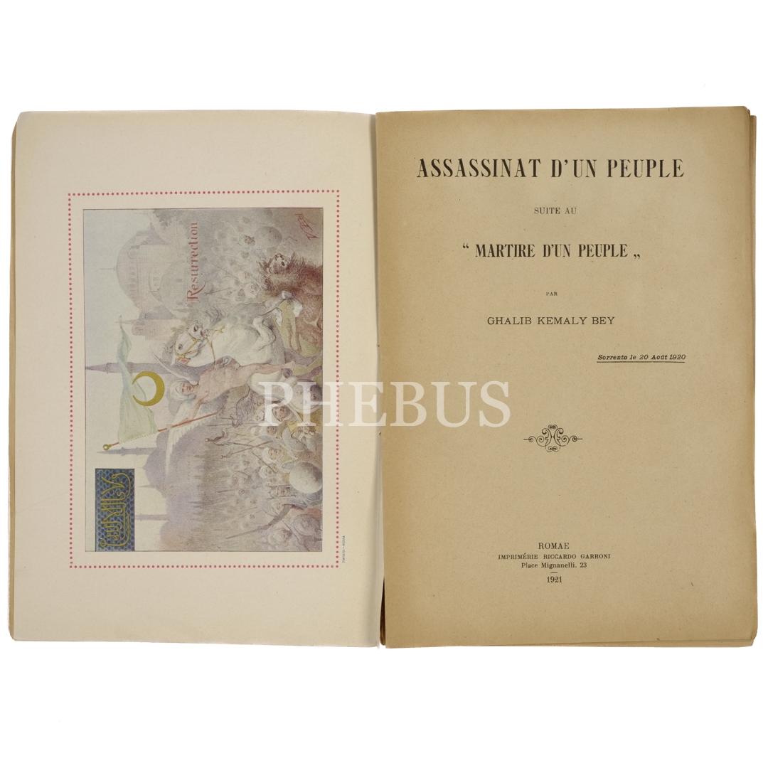 L´ASSASSINAT D´UN PEUPLE (Suite au Martyre d´un Peuple), Ghalib Kemaly Bey, 1921, Imprimerie Riccardo Garroni, Rome, 76 sayfa, 18x24 cm...