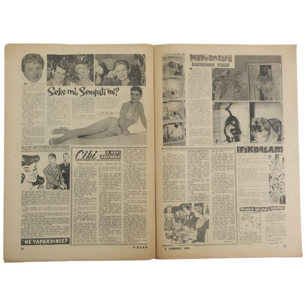 KİBAR HIRSIZ, İĞRETİ SURAT, GENÇ KIZ KALBİ, SUPERMEN, VAK VAKA KARDEŞ çizgi romanlarının tefrika edildiği Pazar Dergisi'nin 1957-1962 yılları arasında yayımlanan toplam 9 sayısı 29x42 cm..