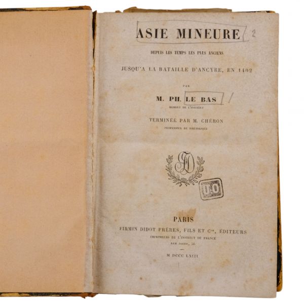 ASIE MINEURE, M. Ph. Le Bas, 1863, Firmin Didot Freres (Paris), 530 sayfa, 14x21 cm...