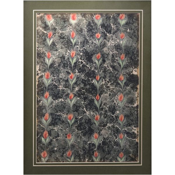 Necmeddin Okyay laleli yol ebrusu, imzasız, ebru ölçü: 33x48 cm, çerçeve içi ölçü: 42x57 cm...