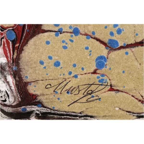 Mustafa Düzgünman imzalı battal ebru, ölçü:  33x49 cm...