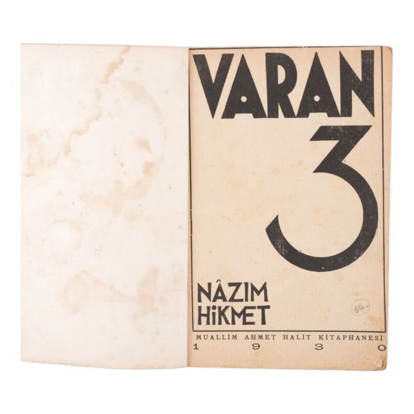 VARAN 3, Nazım Hikmet, 1930, Muallim Ahmet Halit Kitaphanesi, 80 sayfa, 12x18 cm...