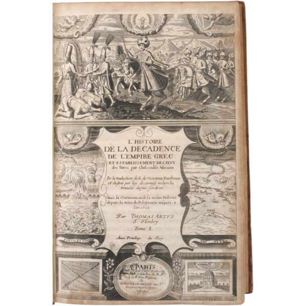 HISTOIRE DES TURCS (2 cilt takım + 2. cilde ilave edilmiş ekler), Laonikos Chalkokondyles, (editörler: Thomas Artus & Sieur d´Embry), 1650, Chez Sebastien Cramoisy & Gabriel Cramoisy, Paris, cilt 1: 907+28 sayfa - cilt 2: 196+12+89+4+273+4+116+4 sayfa, 24x37 cm...