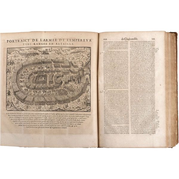 HISTOIRE DES TURCS (2 cilt takım + 2. cilde ilave edilmiş ekler), Laonikos Chalkokondyles, (editörler: Thomas Artus & Sieur d´Embry), 1650, Chez Sebastien Cramoisy & Gabriel Cramoisy, Paris, cilt 1: 907+28 sayfa - cilt 2: 196+12+89+4+273+4+116+4 sayfa, 24x37 cm...