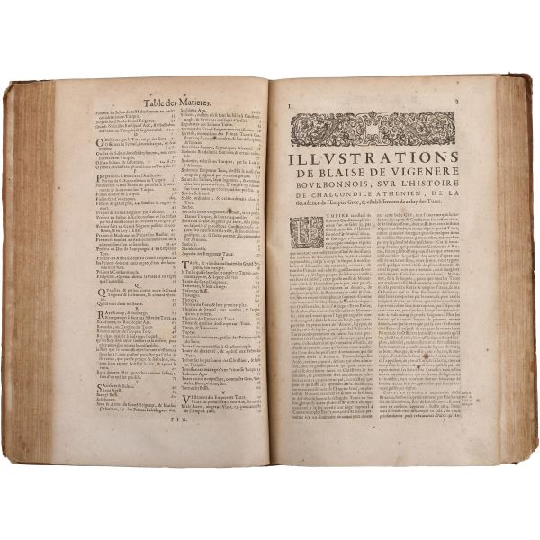 HISTOIRE DES TURCS (2 cilt takım + 2. cilde ilave edilmiş ekler), Laonikos Chalkokondyles, (editörler: Thomas Artus & Sieur d´Embry), 1650, Chez Sebastien Cramoisy & Gabriel Cramoisy, Paris, cilt 1: 907+28 sayfa - cilt 2: 196+12+89+4+273+4+116+4 sayfa, 24x37 cm...