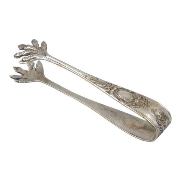 Sapları tavuk ayağı formunda, dekoratif desenli gümüş buz maşası, 20 gr, 9,5x1,5 cm...