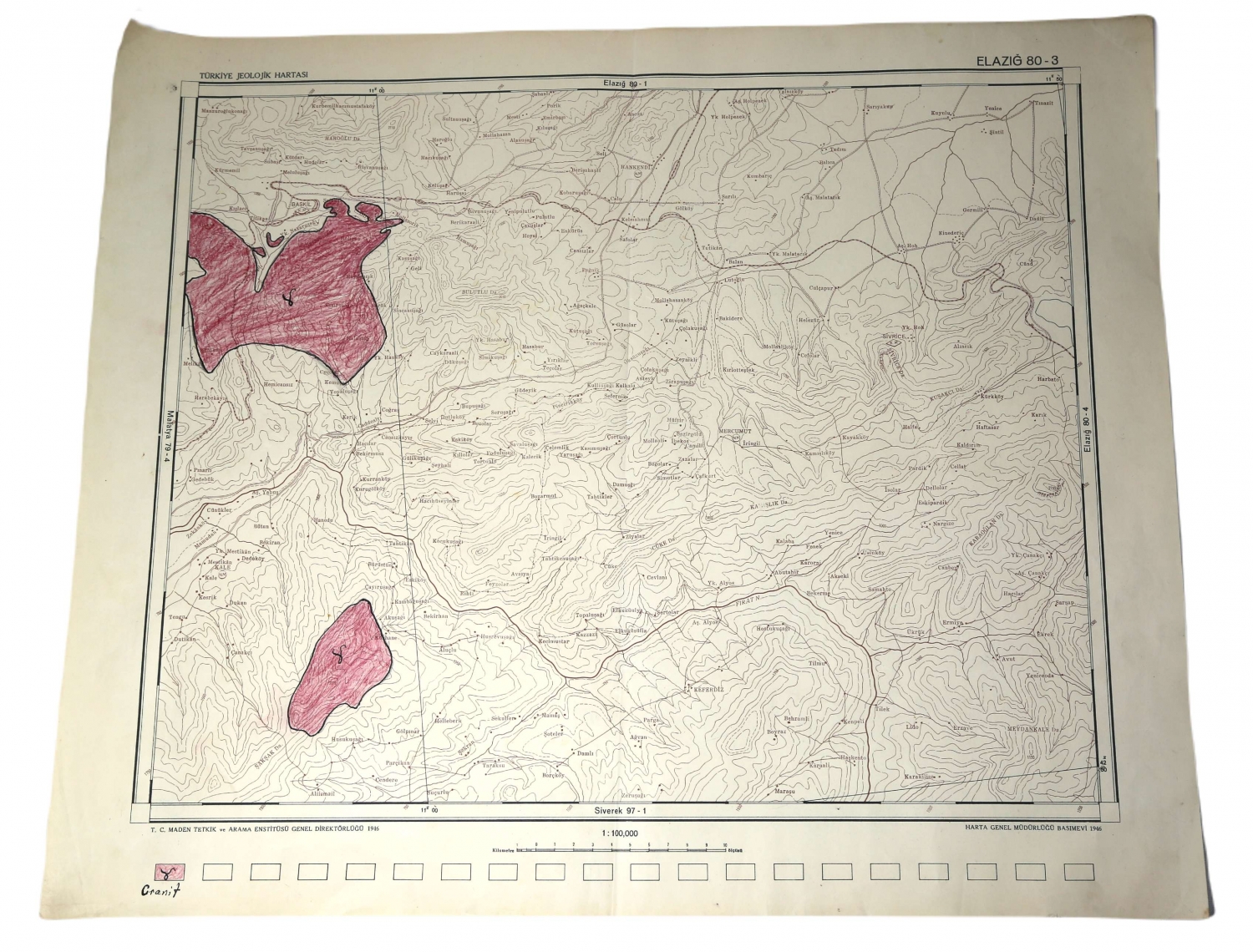 elazığ jeolojik haritası harita genel müdürlüğü basımevi 1946 58x49