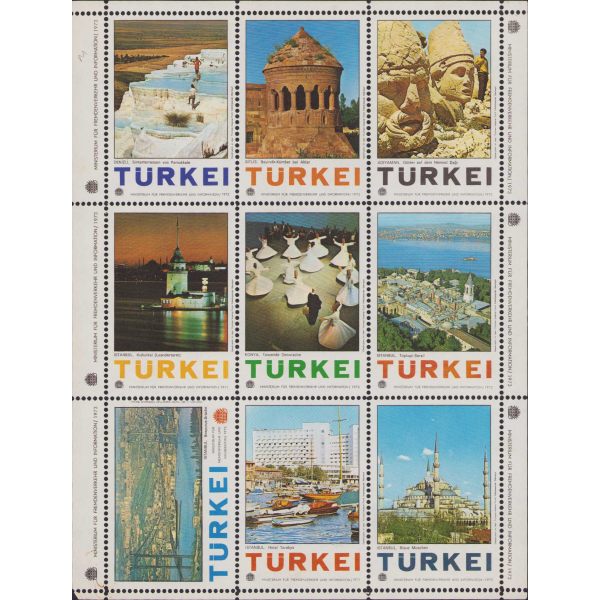 Yabancı baskı Türkiye şehirleri blok pul, 1973 tarihli, 23x29,5