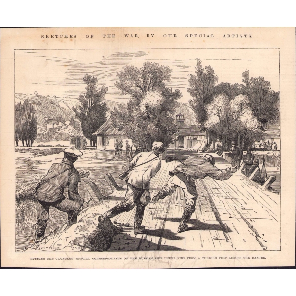 Osmanlı dönemi gravür, Türk - Rus Savaşı, 1877, dergiden kesilmiş, 23x18 cm