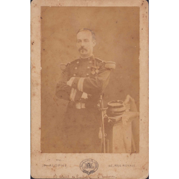 Fransız subay portresi, Fransız nişanlı, madalyalı, kılıçlı, Foto M. Alophe, 11x16cm